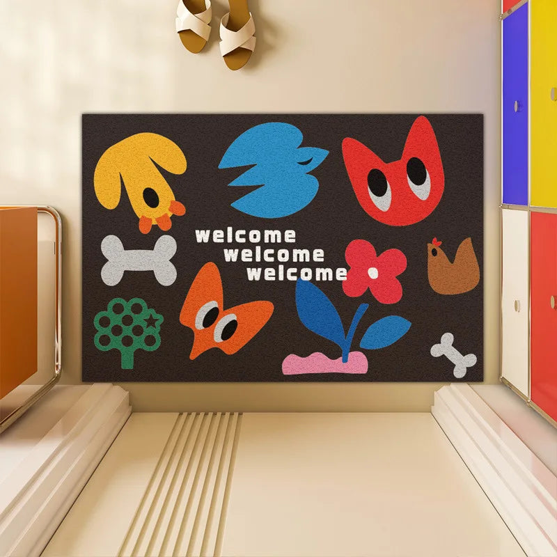 tapis d'accueil antidérapant moderne dessins animés lettres bienvenue couleurs vives entrée porteextérieur