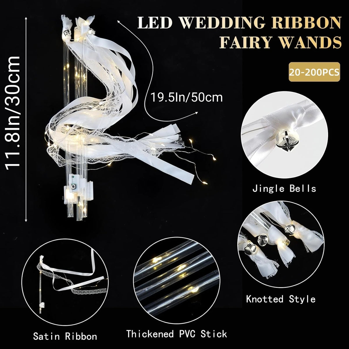 baguettes fée lumineuses blanc satin jingle bells mariage anniversaire fête 200 pièces 4H