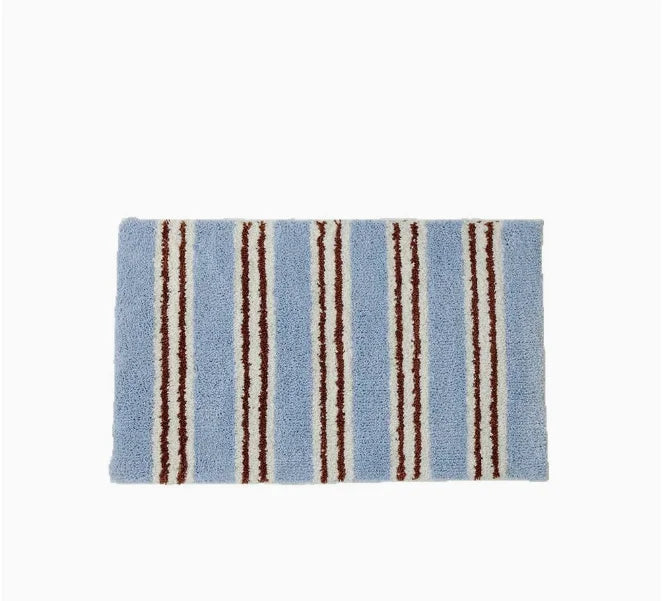 tapis rayé polyester bleu clair moderne marron blanc salon chambre doux 40x60cm