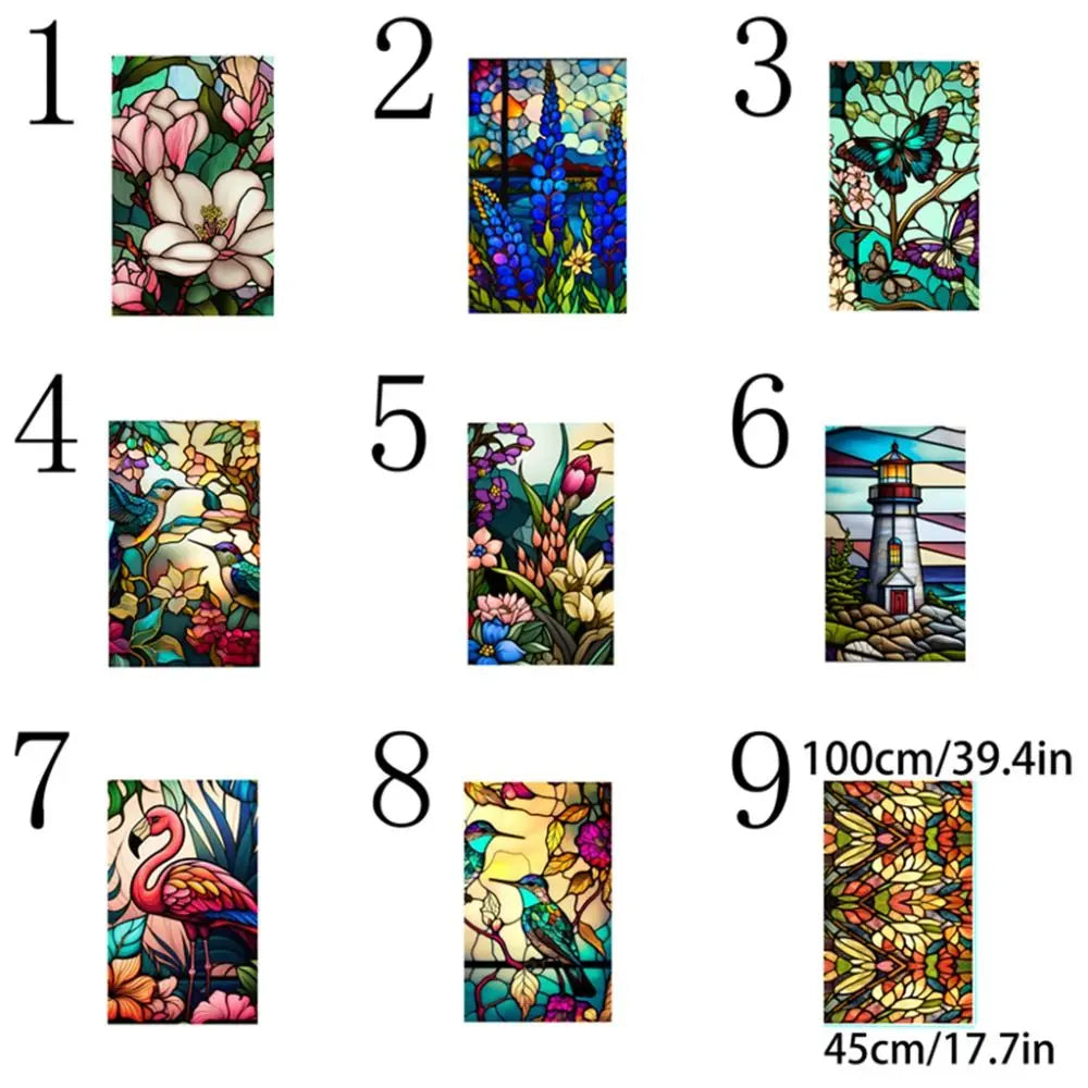 décoration fenêtre fleurs oiseaux art deco adhésive multicolore résistante usure pvc transparente