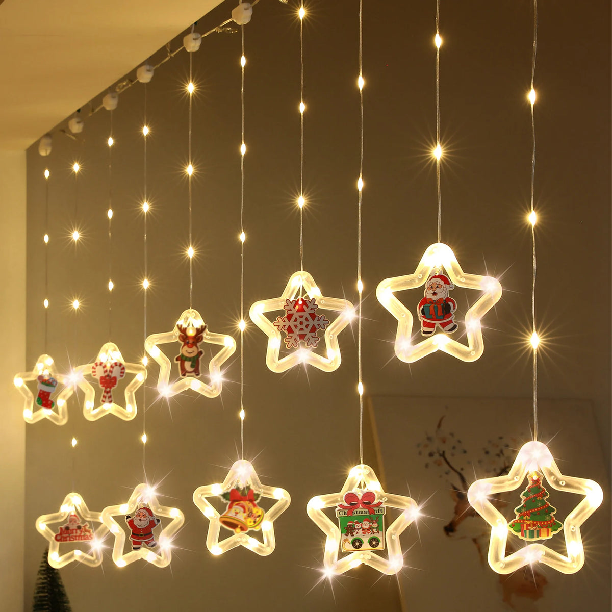 guirlande lumineuse noël multicolore flocons sapins père noël moderne télécommande led 100 ampoules 3m