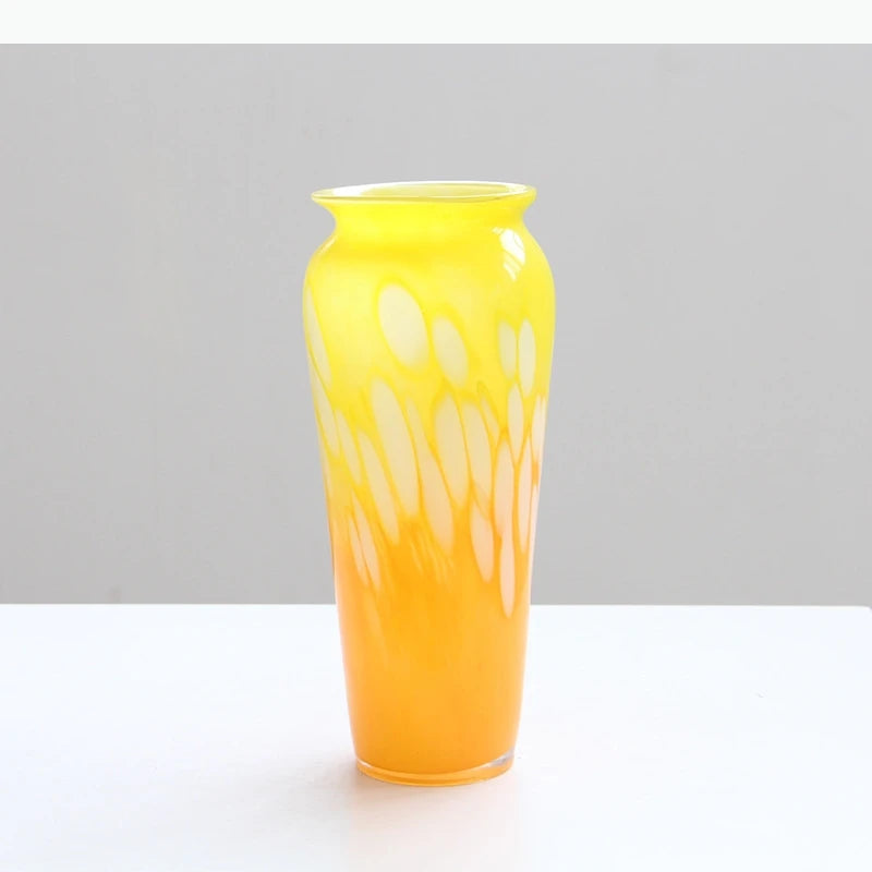 vase verre dégradé couleur bleu orange moderne décoration table arrangement fleurs artistique