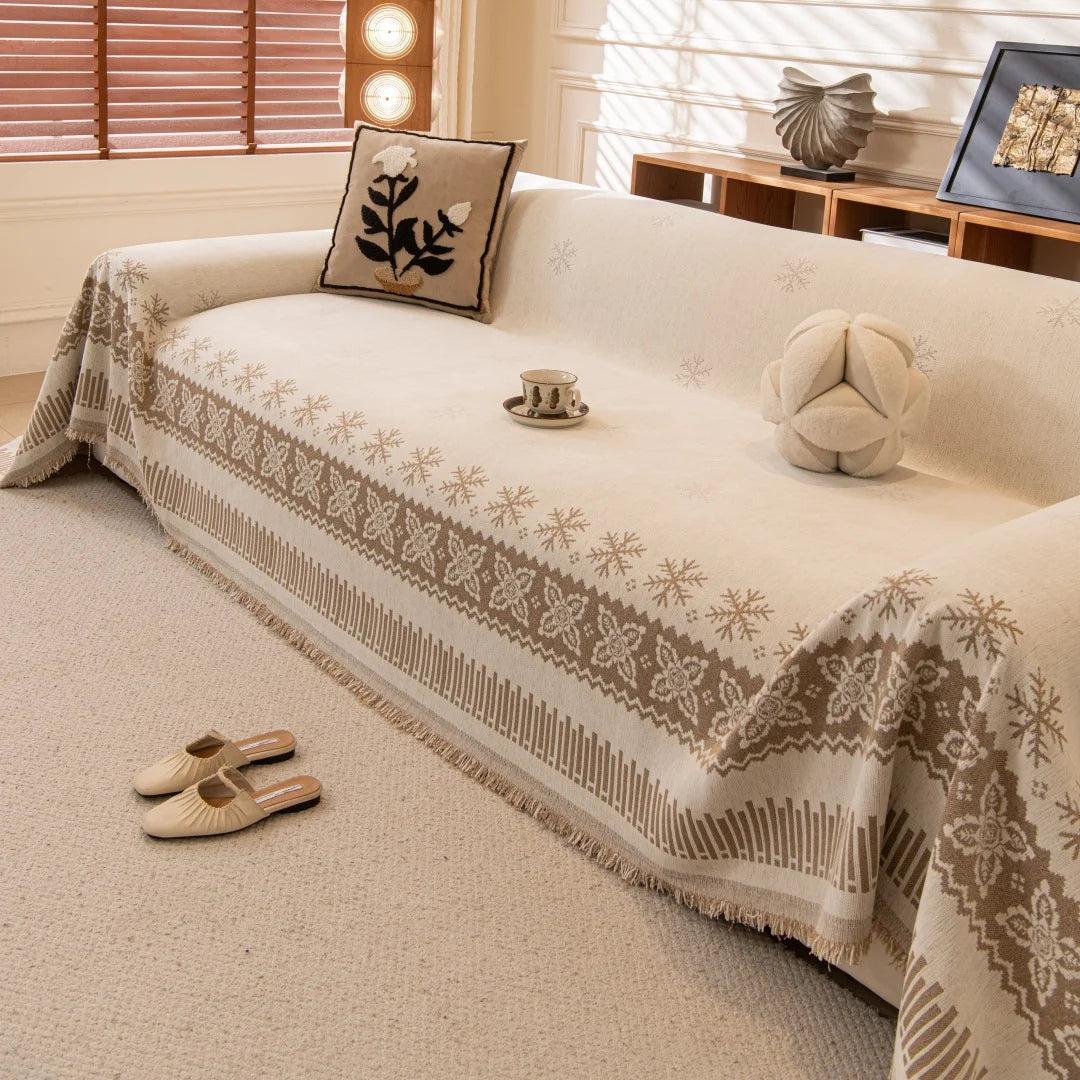 housse canapé grande taille motif géométrique beige traditionnel coussin décoratif