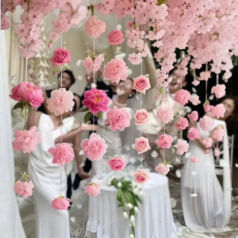 décoration mariage guirlande fleurs artificielles rose romantique intérieur extérieur festive