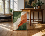 tableau abstrait ondulé orange vert beige noir moderne impression toile rectangle vertical chambre salon