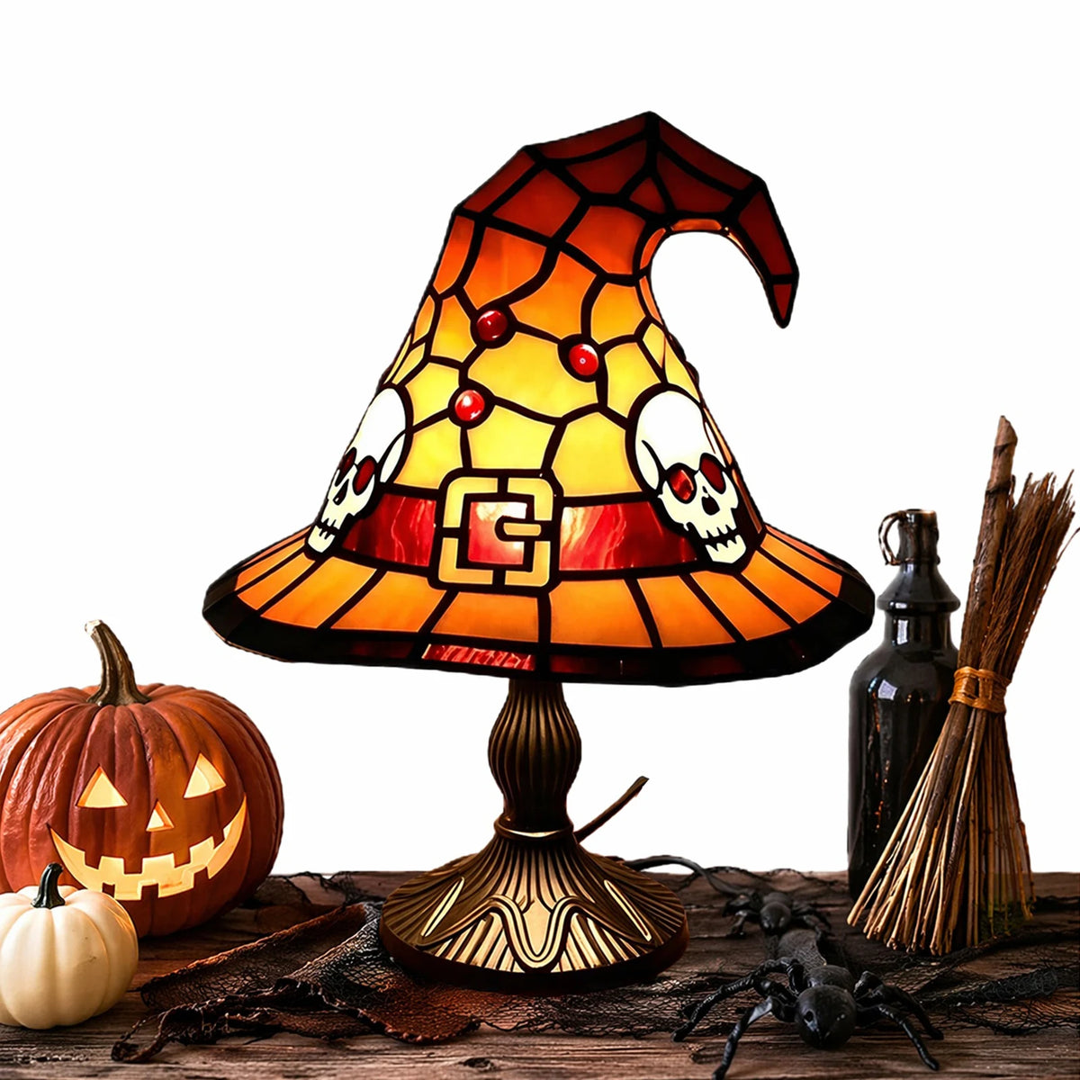 lampe table halloween chapeau sorcière motifs crânes géométriques art deco