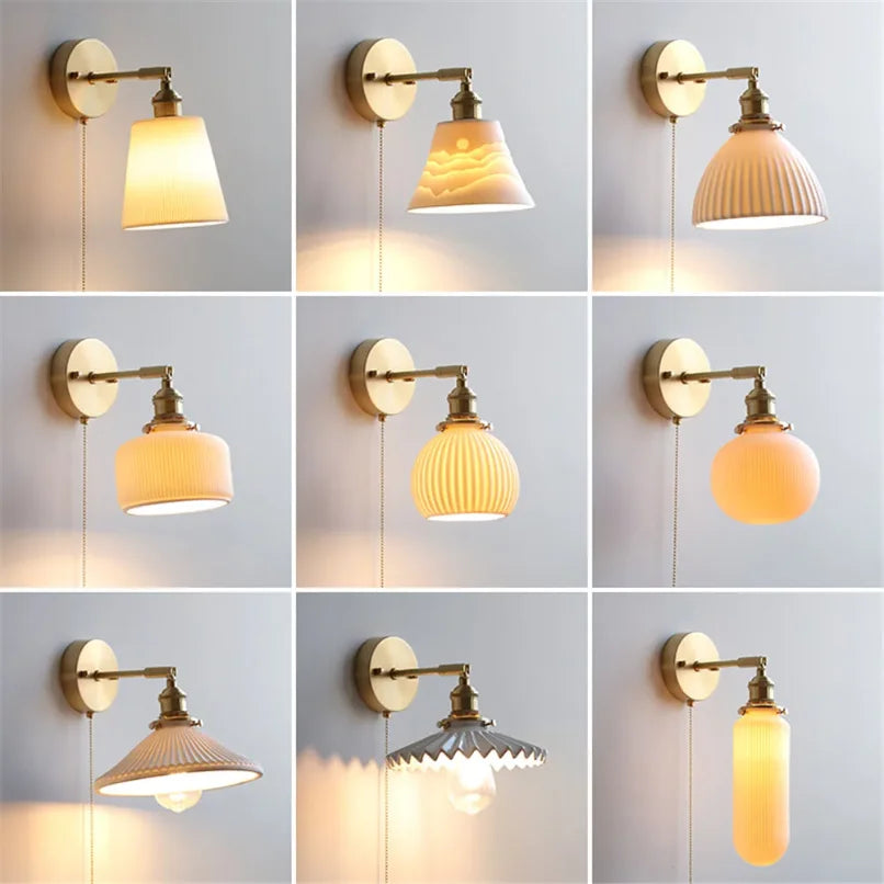 lampe murale moderne or blanc rayures minimaliste japonais interrupteur tirer ampoule led vis fixations