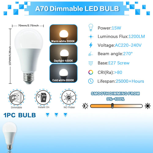 ampoule led e27 dimmable globe blanc moderne haute luminosité maison chambre salon intérieur