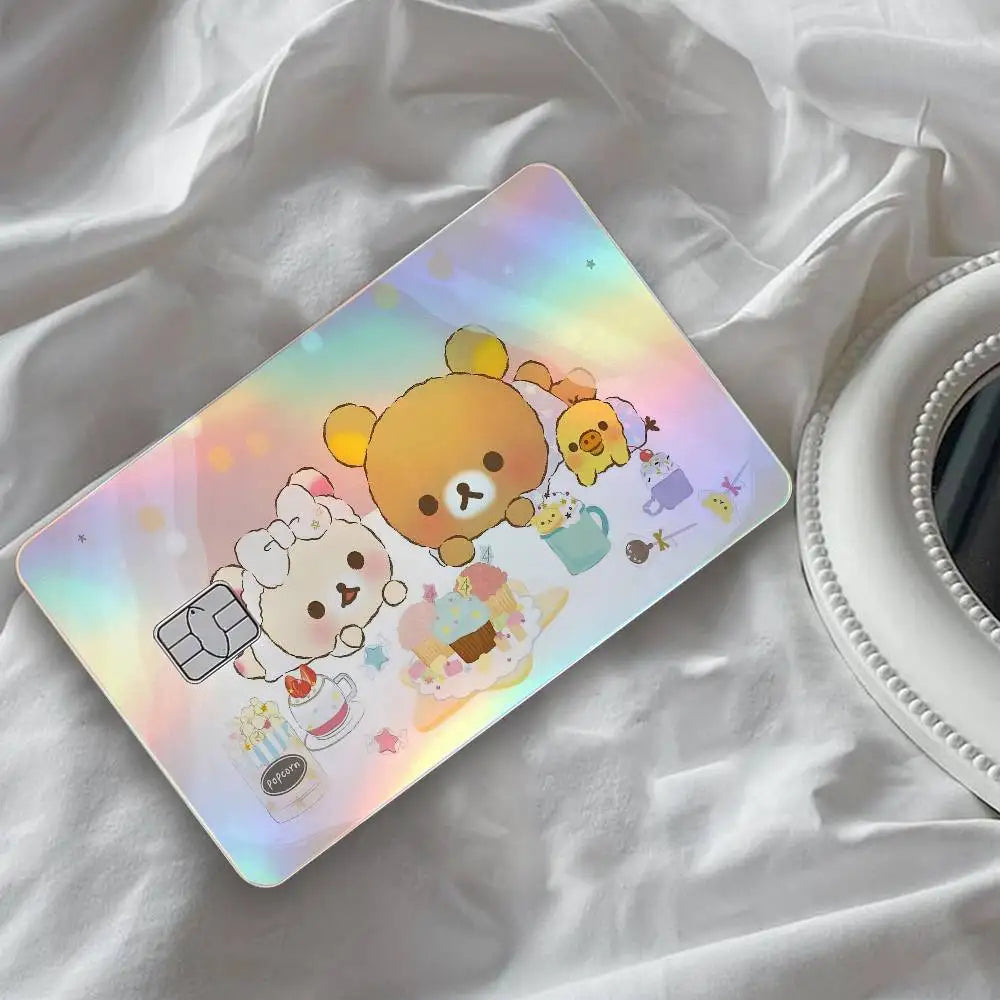 autocollants carte d'identité dessin animé rilakkuma chats motifs floraux multicolore résistants eau protection vinyl
