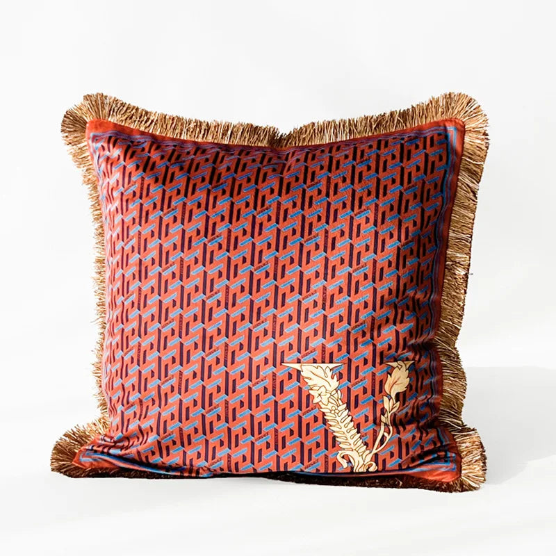 housse coussin carré léopard doré franges velours coton polyester décoration sofa chambre voiture