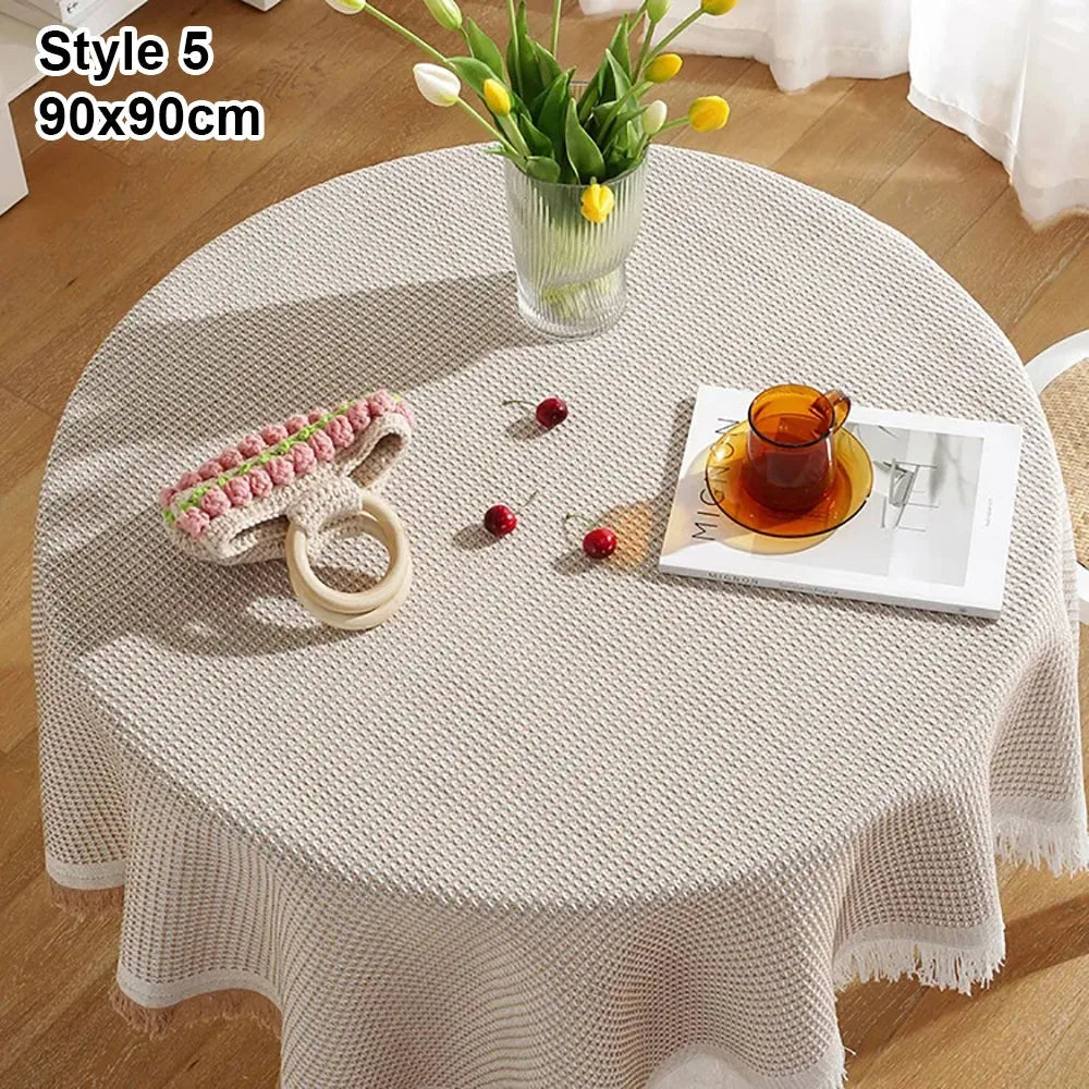 nappe table moderne 50x50cm 90x90cm rayures diagonales franges beige jaune rose bleuclair festive