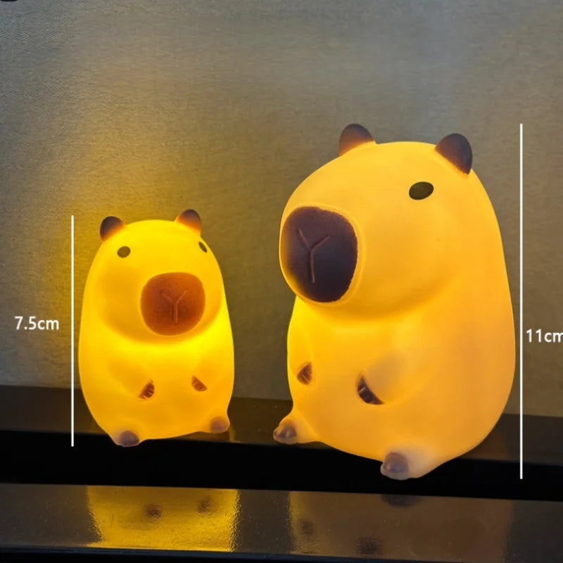veilleuse capybara dessin animé jaune marron adorable enfantin décorative chambre nuit lampe led petite