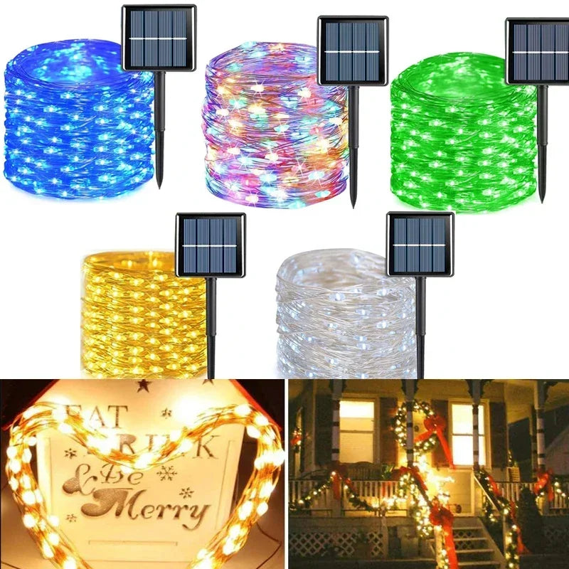 guirlande lumineuse solaire or multicolore bleu blanc filament led moderne spikes jardin 7m