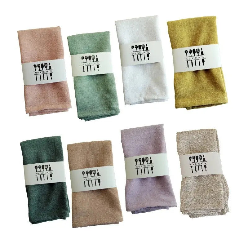 serviettes table lin rose vert blanc jaune beige rustique minimaliste texture froissée aspect naturel