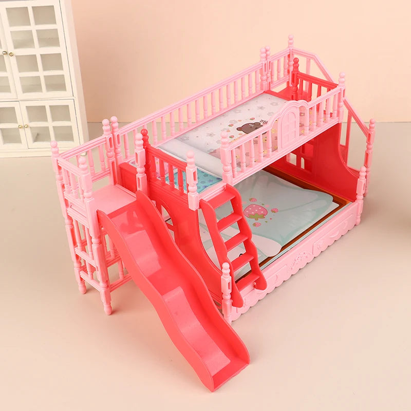 lit superposé poupées rose tapis escalier toboggan peluche classique chambre enfants