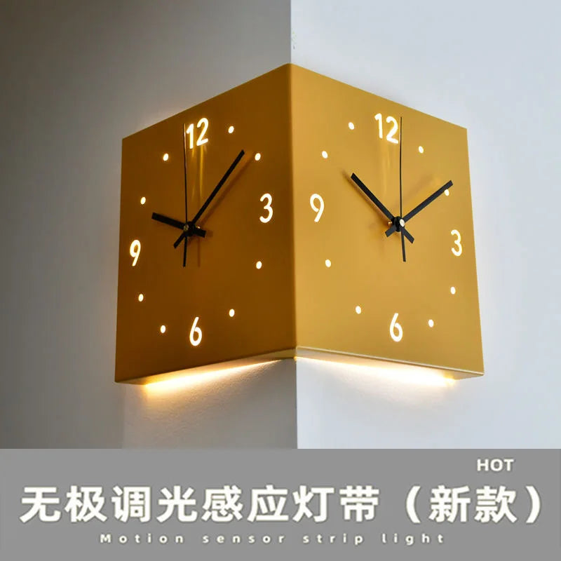 horloge murale double face moderne carrée aiguille numérique éclairée minimaliste