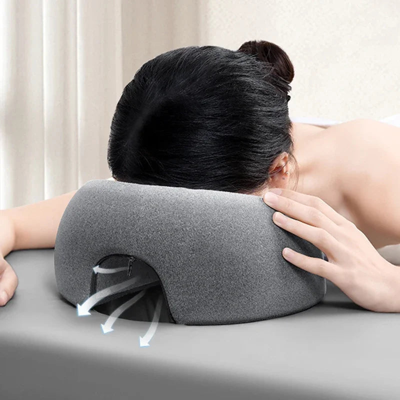 oreiller ergonomique mousse mémoire forme coussin cervical massage lit repos confort texture douce gris
