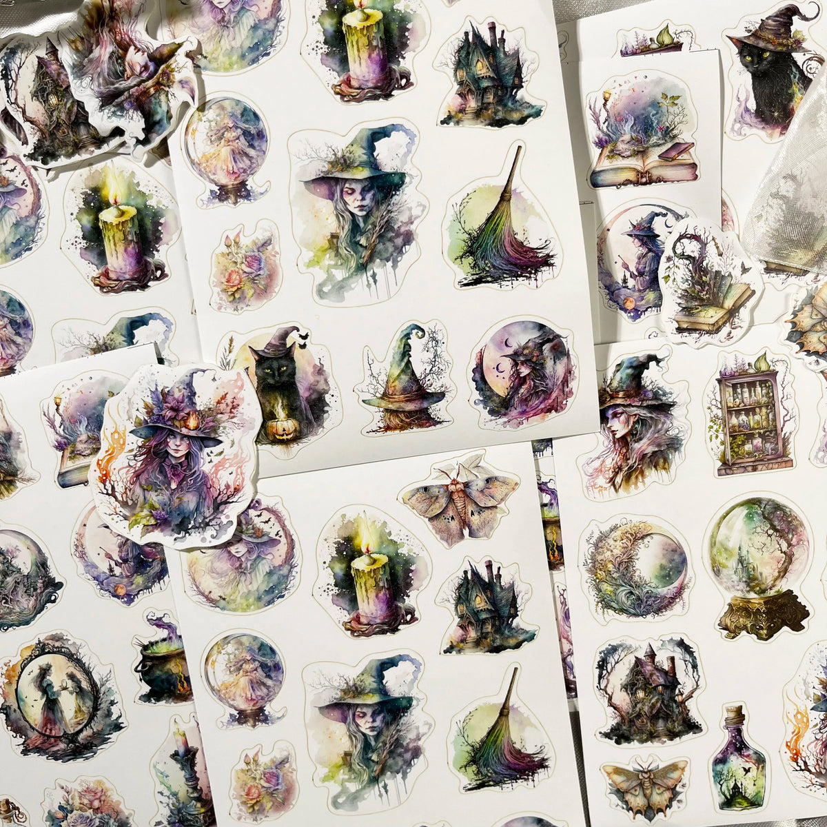 autocollants multicolores fantaisie magique artisanat scrapbooking journaux bricolage sorcières chats bougies châteaux cristaux livres