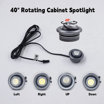 projecteur led rotatif spot aimants gris métallisé finition lisse 12v 1w 1m câble dupont