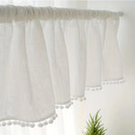 rideau blanc tissu lin pompons moderne rustique fenêtre 100x45cm 132x45cm 132x61cm