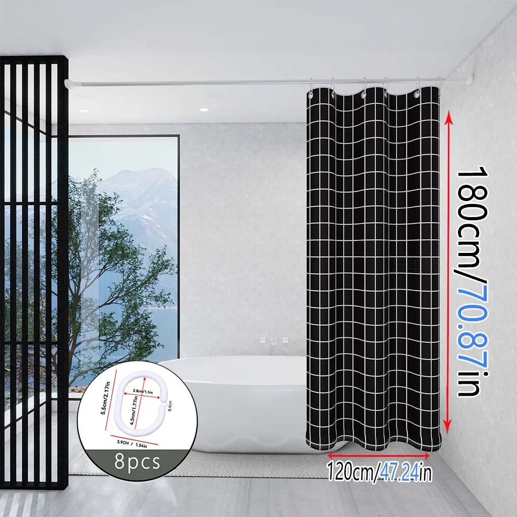 rideau douche noir blanc grille moderne respectueux l'environnement 100cm 180cm