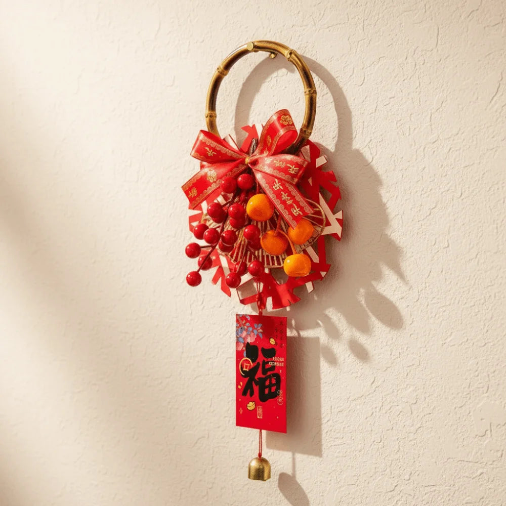 décoration nouvelle année bouquet fleurs artificielles rouge blanche dorée traditionnelle festive papier motif chinois