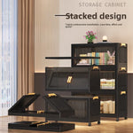 meuble rangement noir grille transparente moderne roulettes pliable grande capacité