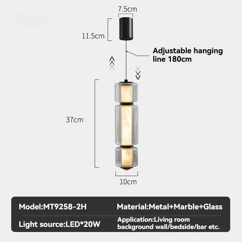 lampe suspendue transparente marbrée moderne salon restaurant chambre principal led dorée