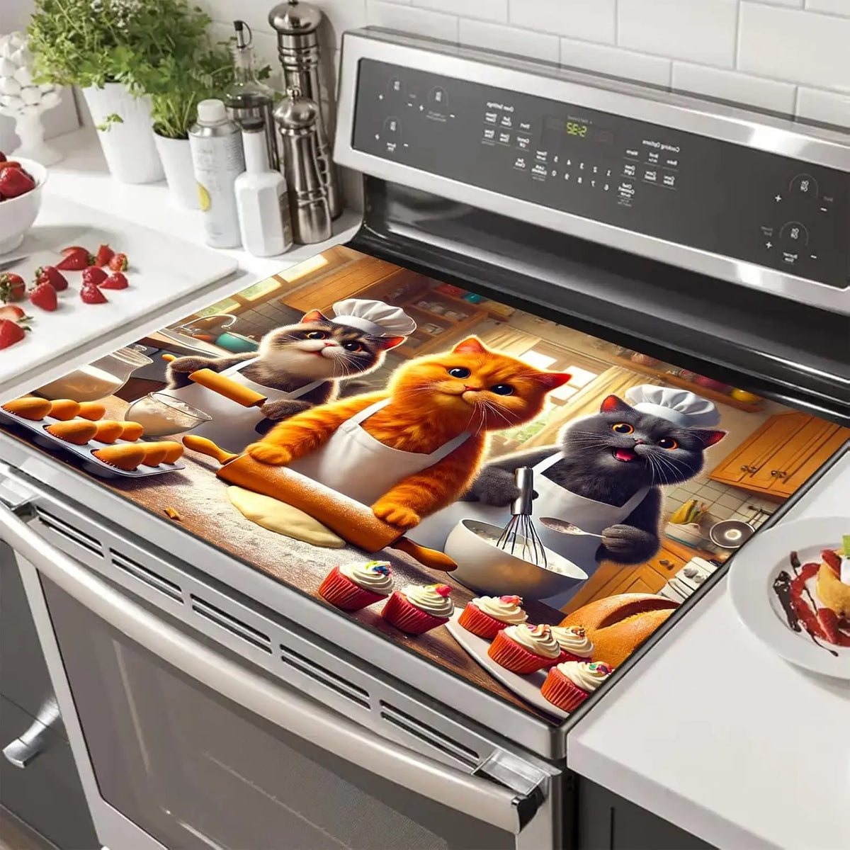 tapis protection plaque cuisson multicolore illustration chats adhésif moderne opacifique 72cm 52cm