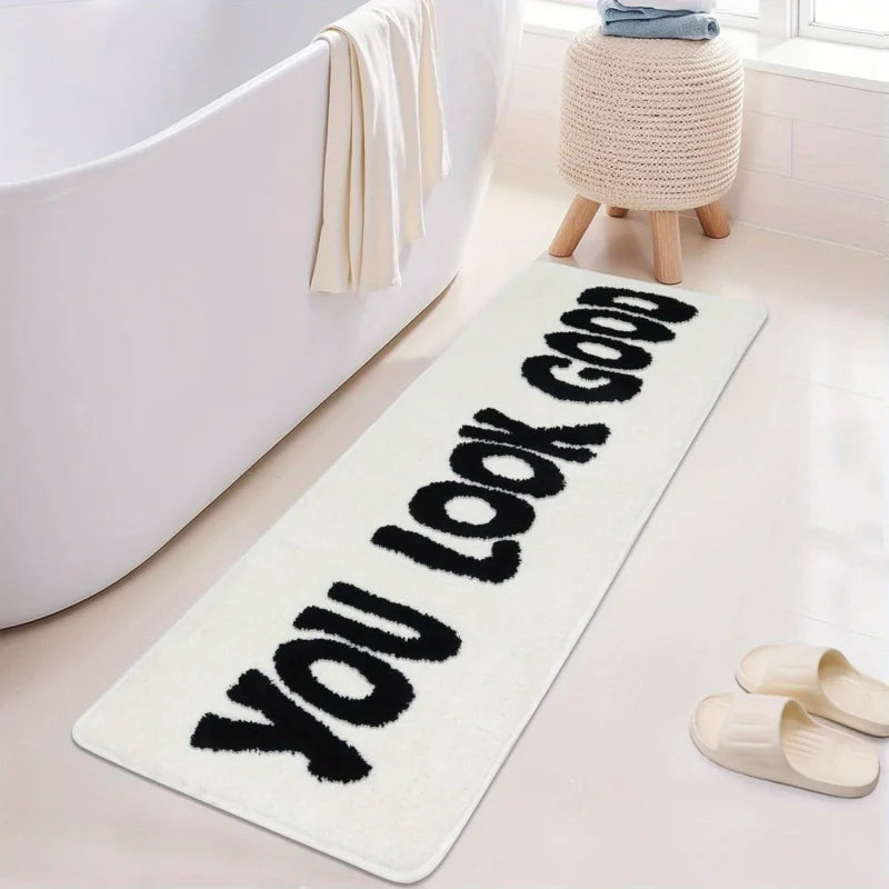 tapis orange moderne lettres blanches antidérapant polyester salle bain cuisine