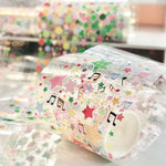rubans autocollants transparents multicolores étoiles notes musicales cercles coeurs enfantins