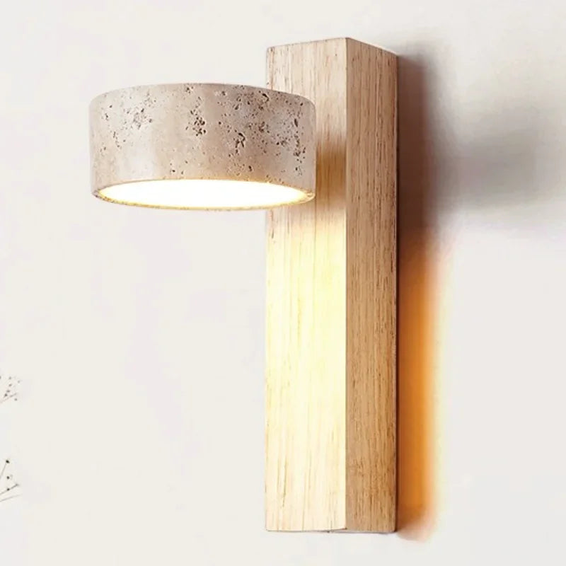 lampe murale led bois naturel interrupteur tissu beige moderne fixée cuisine chambre