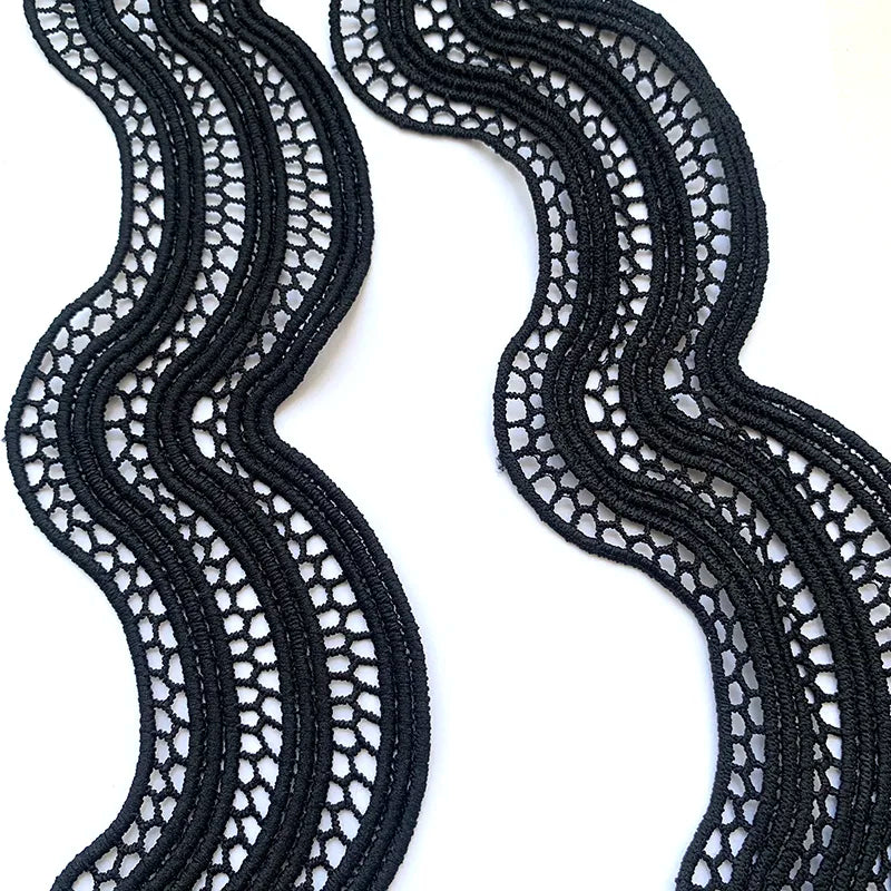 ruban dentelle noir motif ondulé 5cm large tissu polyester classique couture 2mètres écologique soluble