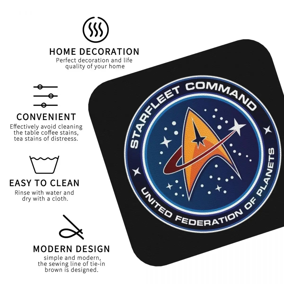 sous verres starfleet command logo étoiles noir antidérapants moderne cuisine restaurant bar