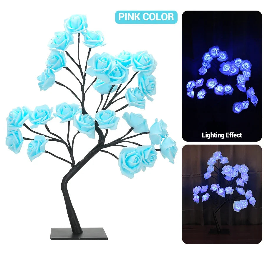 lampe led arbre fleurs roses moderne décoration intérieure saint valentin base plate câble usb