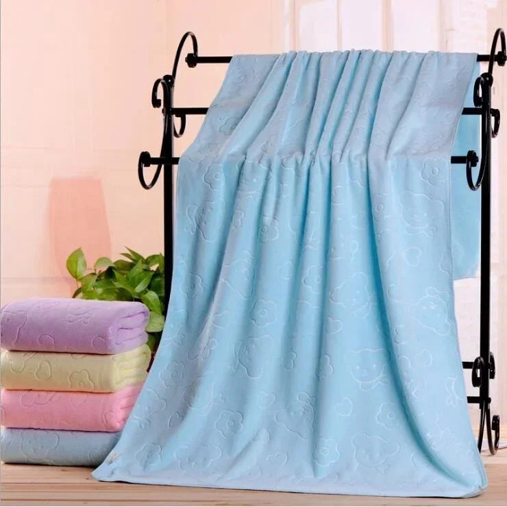 serviette bain ours animaux polyester coton violet jaune rose bleu doux confortable opacité dobby