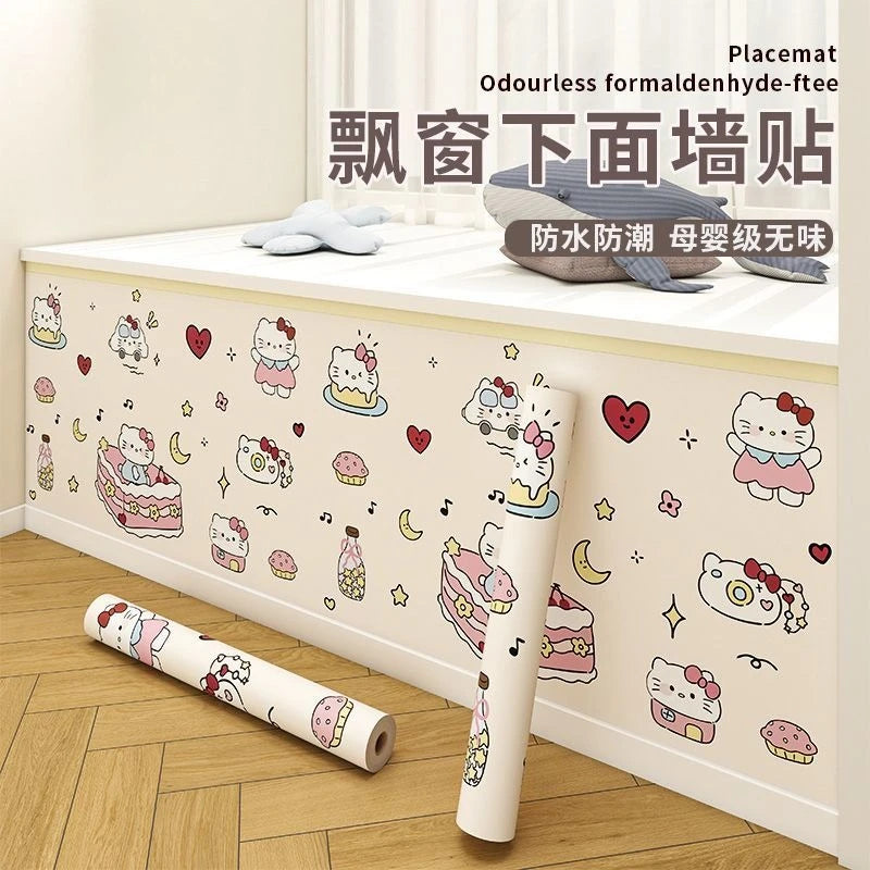 tapis protection meubles hello kitty dessins coeurs étoiles gâteaux adhésif beige clair 300x45cm résistant