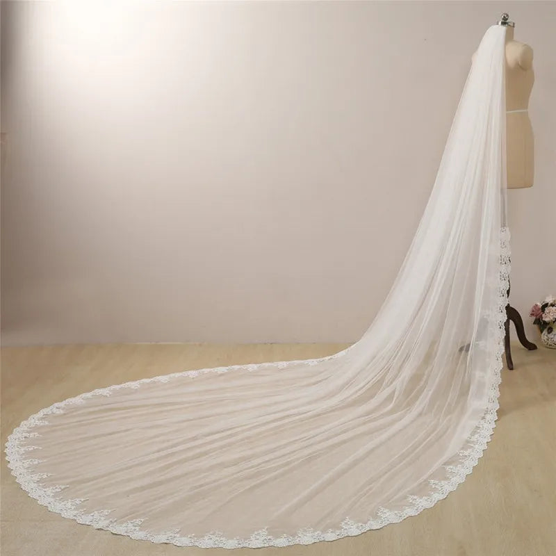 voile mariée blanc dentelle polyester bord dentelle clips métalliques translucide classique nouveau mariage erotique