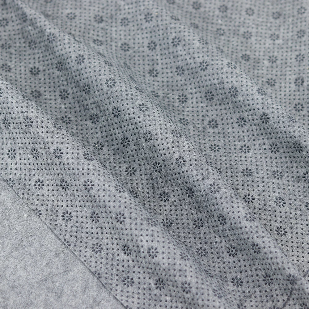 tissu polyester coton antidérapant 1m largeur gris clair moderne petits motifs floraux non blanchi