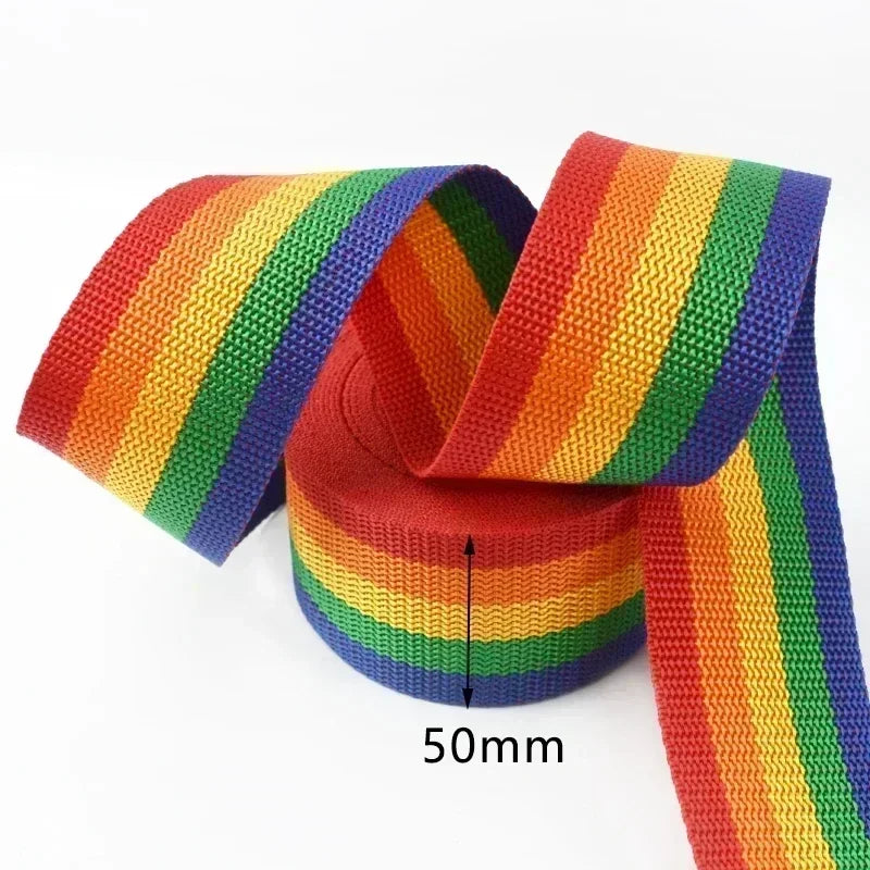 ruban polyestère 50mm 38mm 32mm 25mm 20mm arc ciel rayures texturé couture sacs