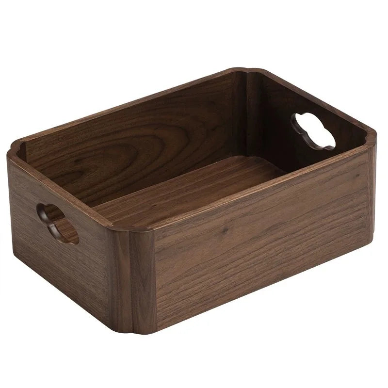 boîte rangement bois marron foncé moderne poignées intégrées rangement thé vin pinceaux crème