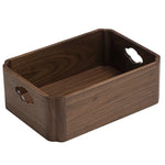 boîte rangement bois marron foncé moderne poignées intégrées rangement thé vin pinceaux crème