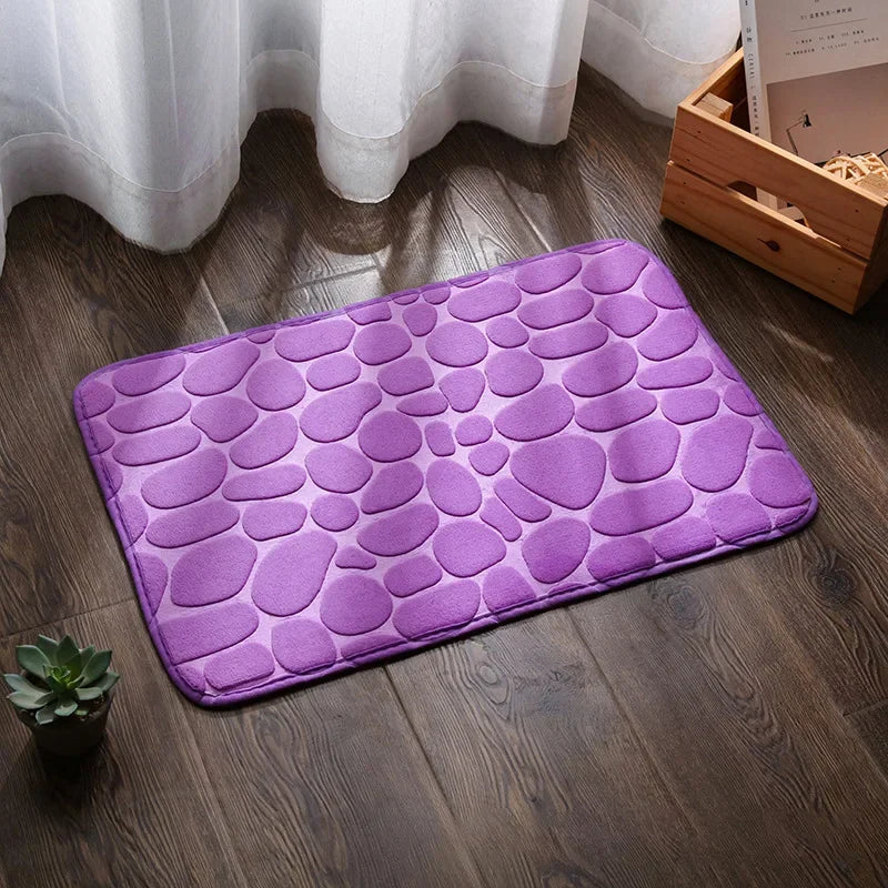 tapis bain gris bleu rose violet texture cailloux moderne antidérapant