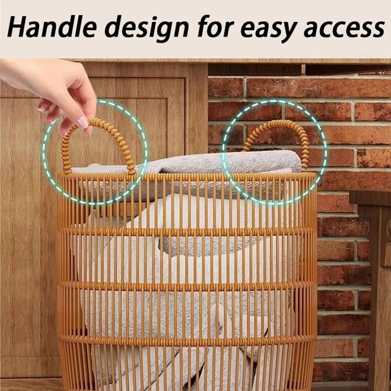 panier linge tressé bohème brun clair poignées chambre salle bain organisateur réutilisable moderne