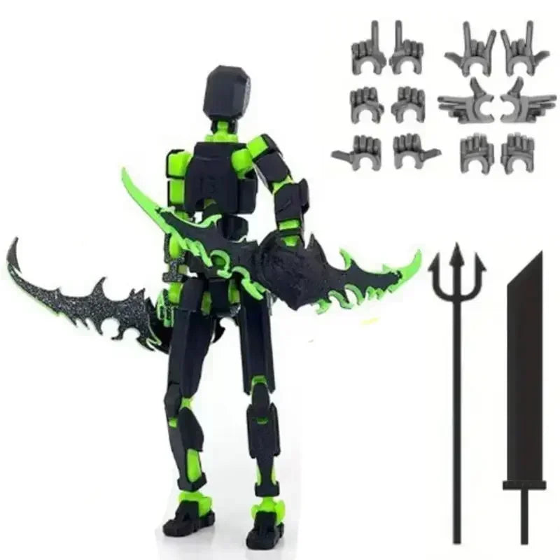 figurine articulée violet bleu noir vert épées trident accessoires main fantastique médiéval