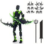 figurine articulée violet bleu noir vert épées trident accessoires main fantastique médiéval