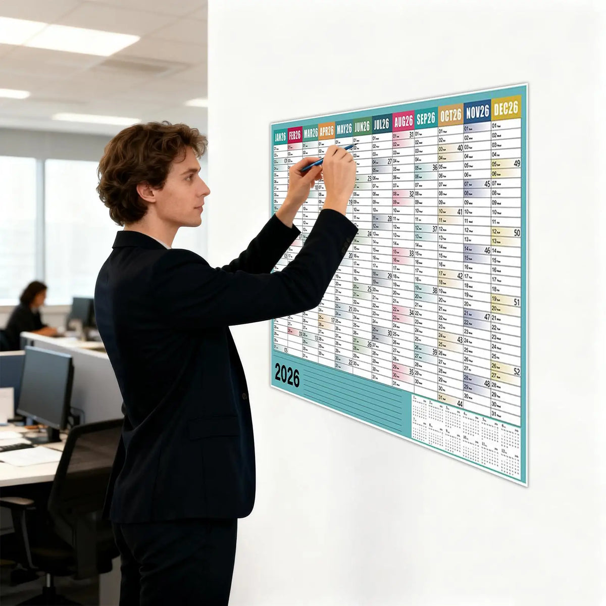 calendrier mural blanc moderne 2026 mensuel accueil organisation dates numéros jours