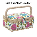 boîte couture rose clair rangement couture tissu imprimé poignée bois sac aiguilles européen doré