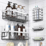 étagères murales adhésives acier inoxydable niveaux rangement moderne salle bain noir sans perçage
