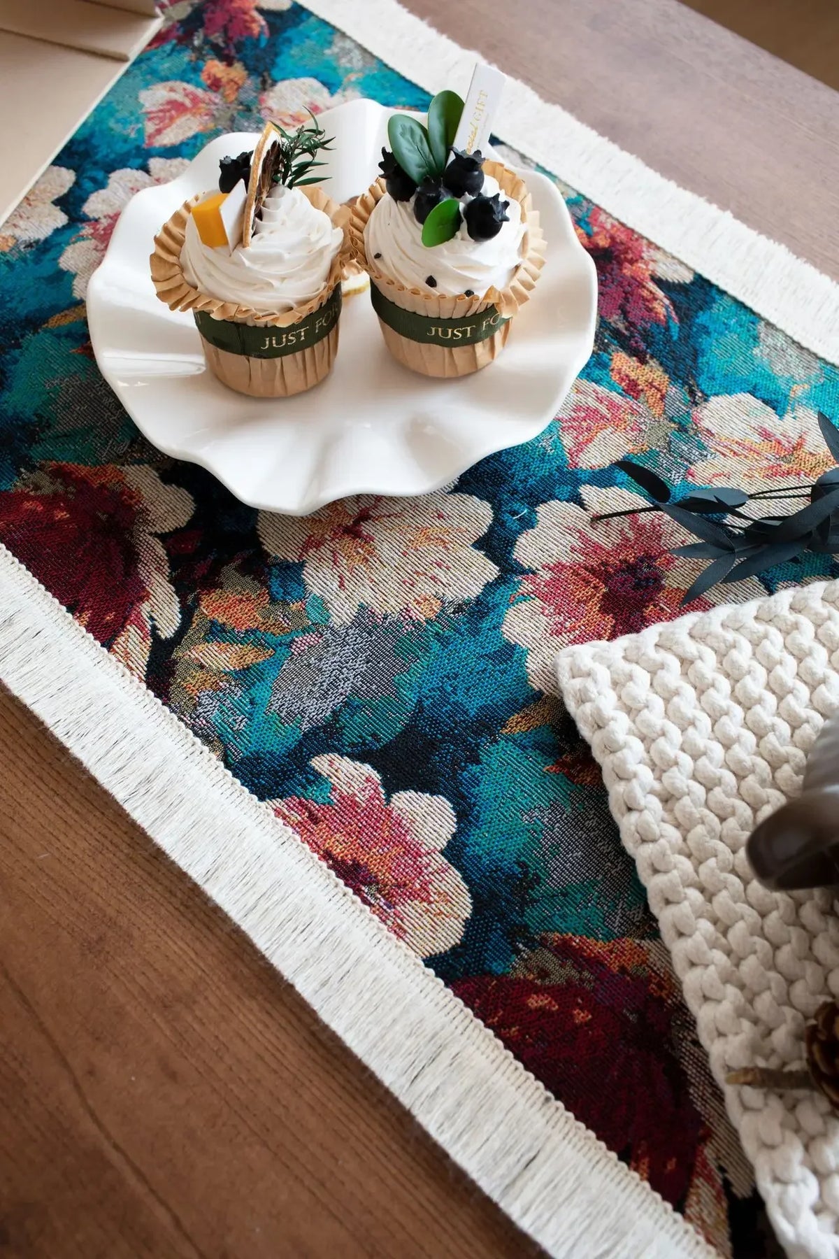chemin table moderne multicolore fleurs polyester coton maison décor table bleu blanc rouge vert